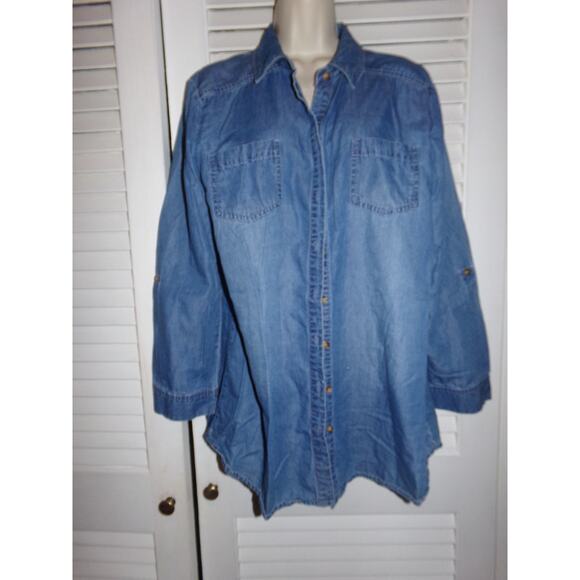 Chico's‎ soft denim shirt 2 long sleeve untuck style convertible sleeves - Picture 1 of 5